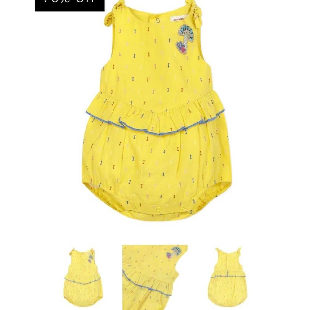 EUC Catimini Yellow dotted swiss romper sz: 12 mos